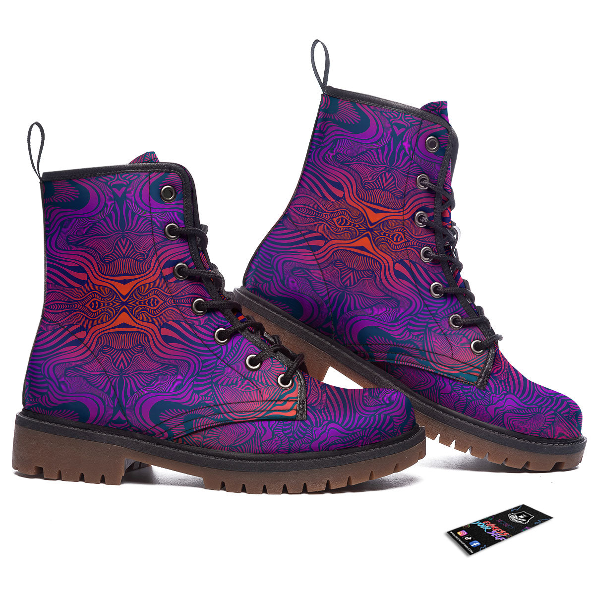 Psychedelic Trippy Ornament Print Work Boots-grizzshop