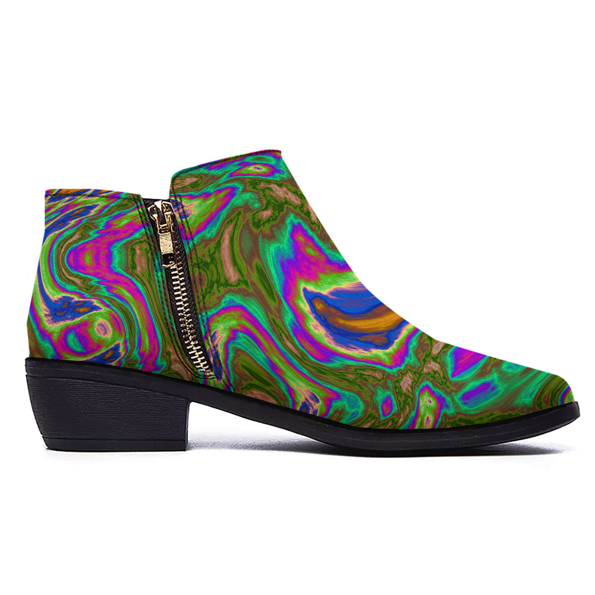 Psychedelic Trippy Purple Green Print Ankle Boots-grizzshop