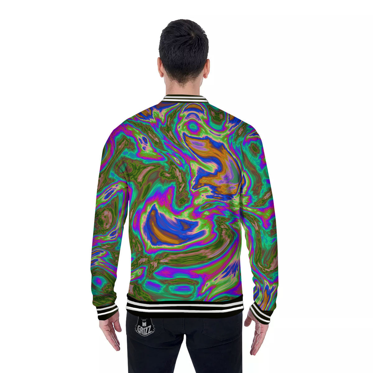 Psychedelic Trippy Purple Green Print Baseball Jacket-grizzshop