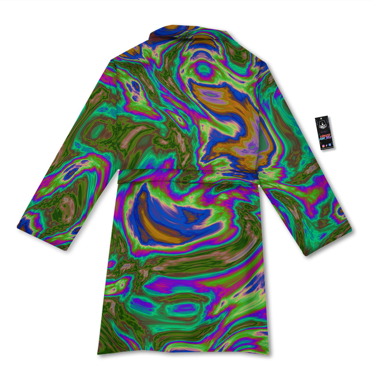 Psychedelic Trippy Purple Green Print Bathrobe-grizzshop