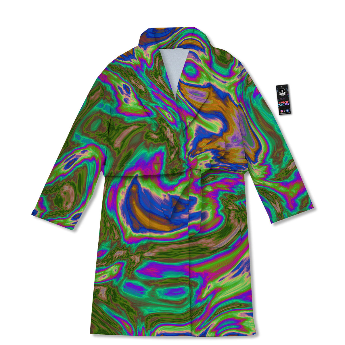 Psychedelic Trippy Purple Green Print Bathrobe-grizzshop