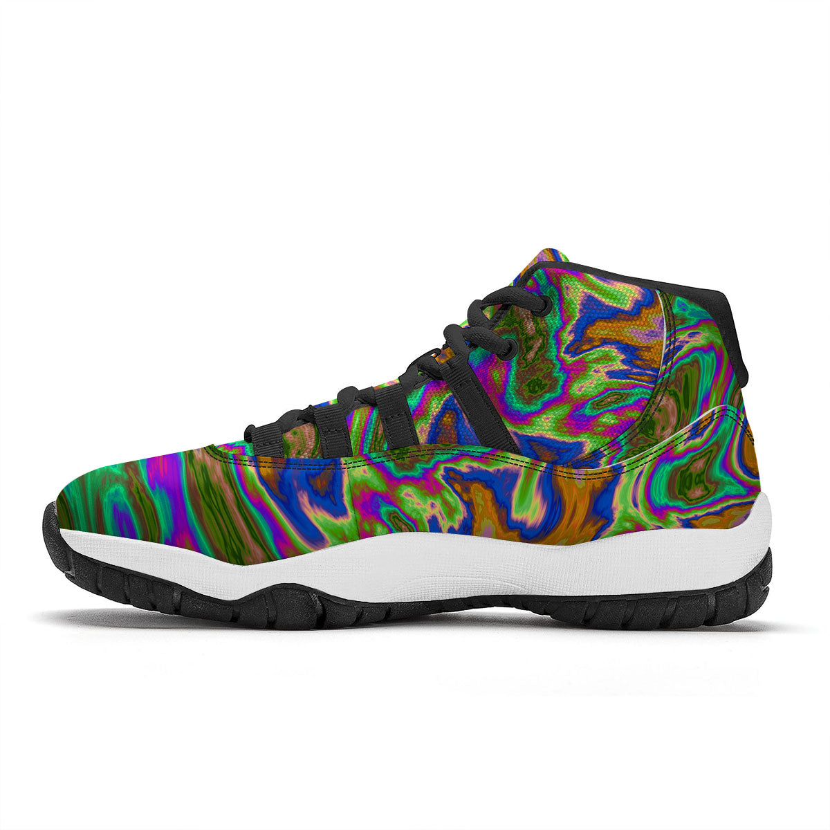 Psychedelic Trippy Purple Green Print Black Bball Shoes-grizzshop