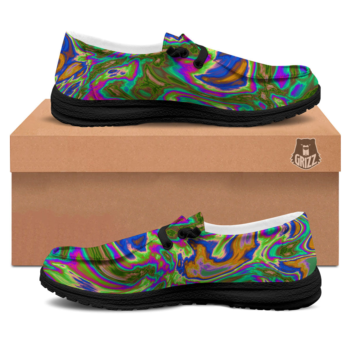 Psychedelic Trippy Purple Green Print Black Loafers-grizzshop
