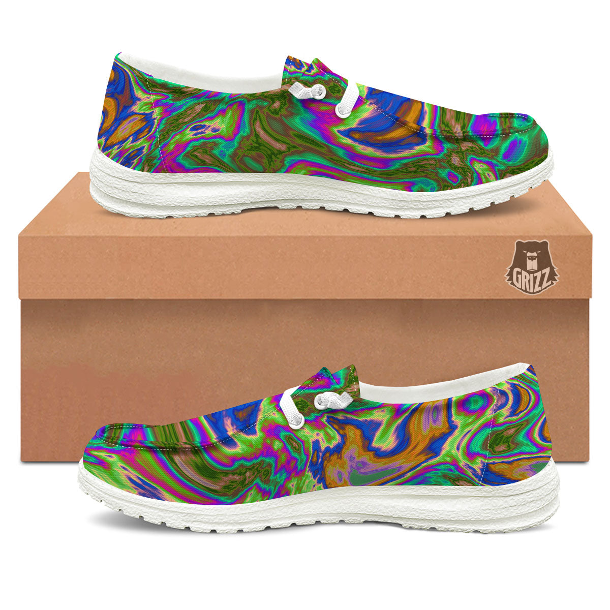 Psychedelic Trippy Purple Green Print Black Loafers-grizzshop
