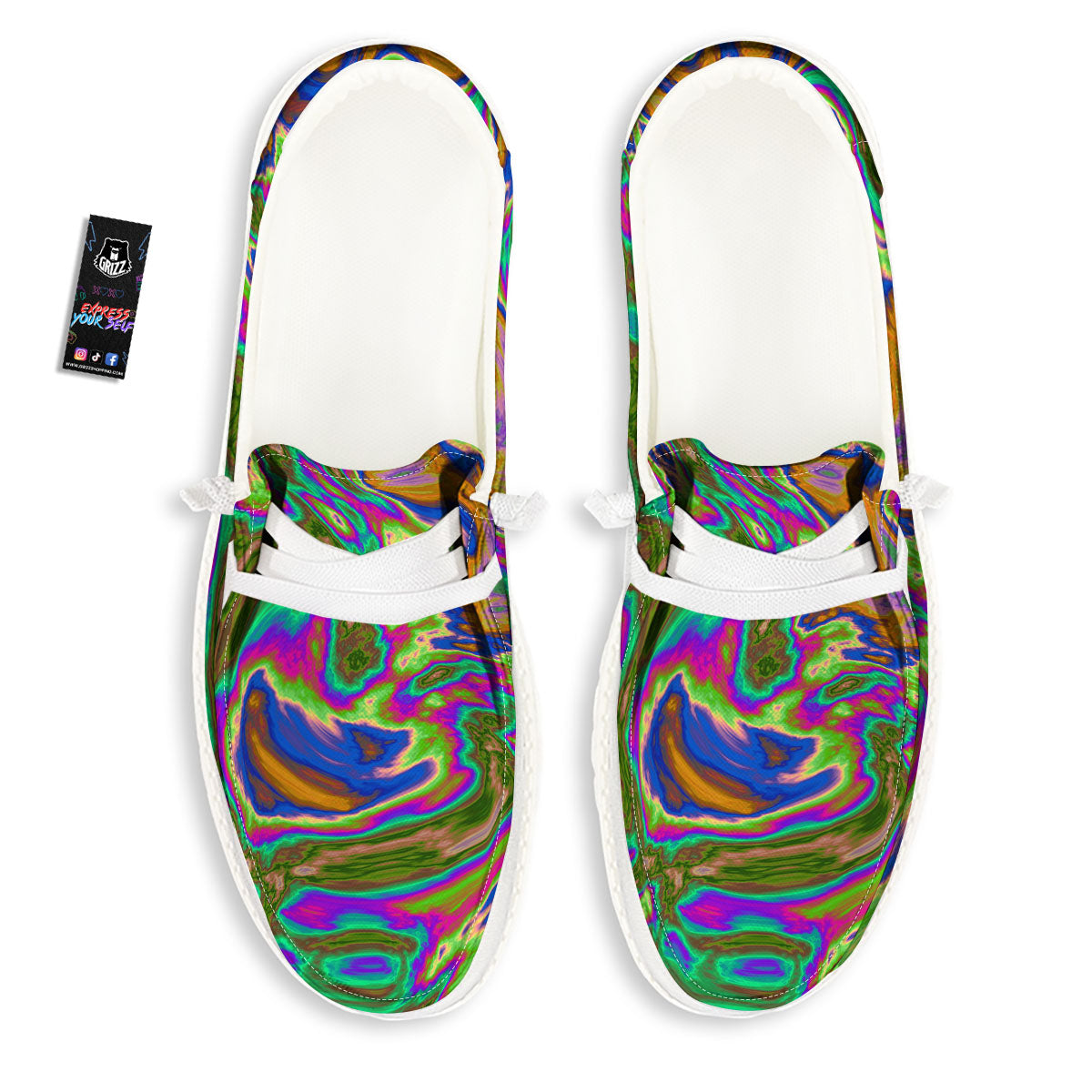 Psychedelic Trippy Purple Green Print Black Loafers-grizzshop