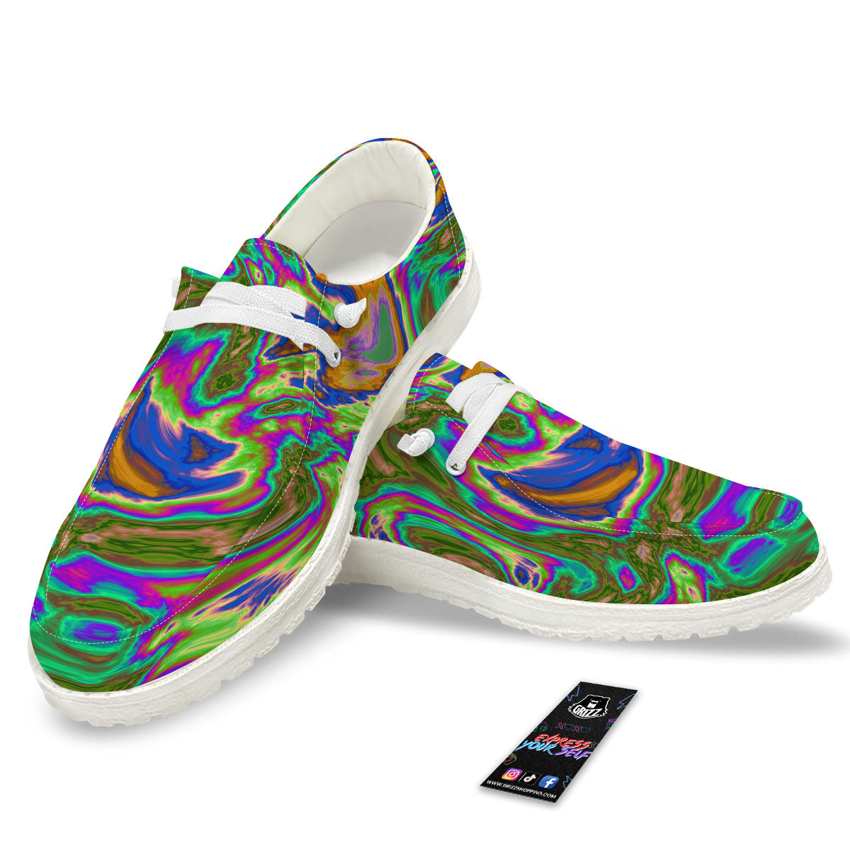 Psychedelic Trippy Purple Green Print Black Loafers-grizzshop