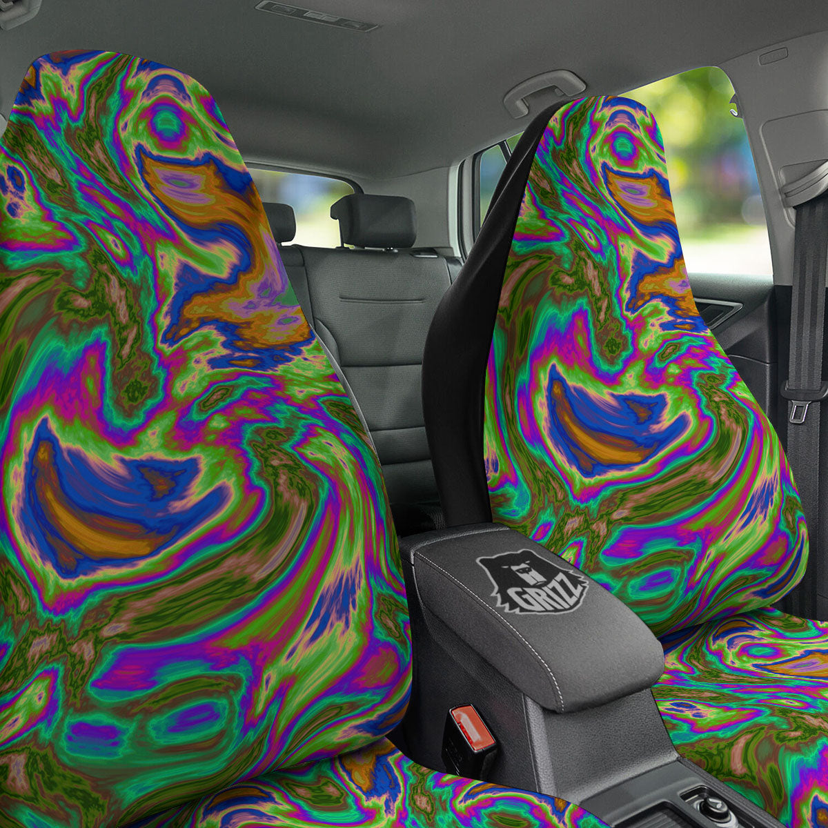 Psychedelic Trippy Purple Green Print Car Seat Covers-grizzshop