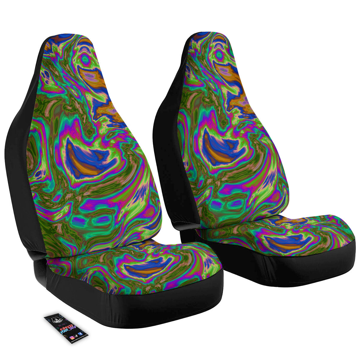 Psychedelic Trippy Purple Green Print Car Seat Covers-grizzshop