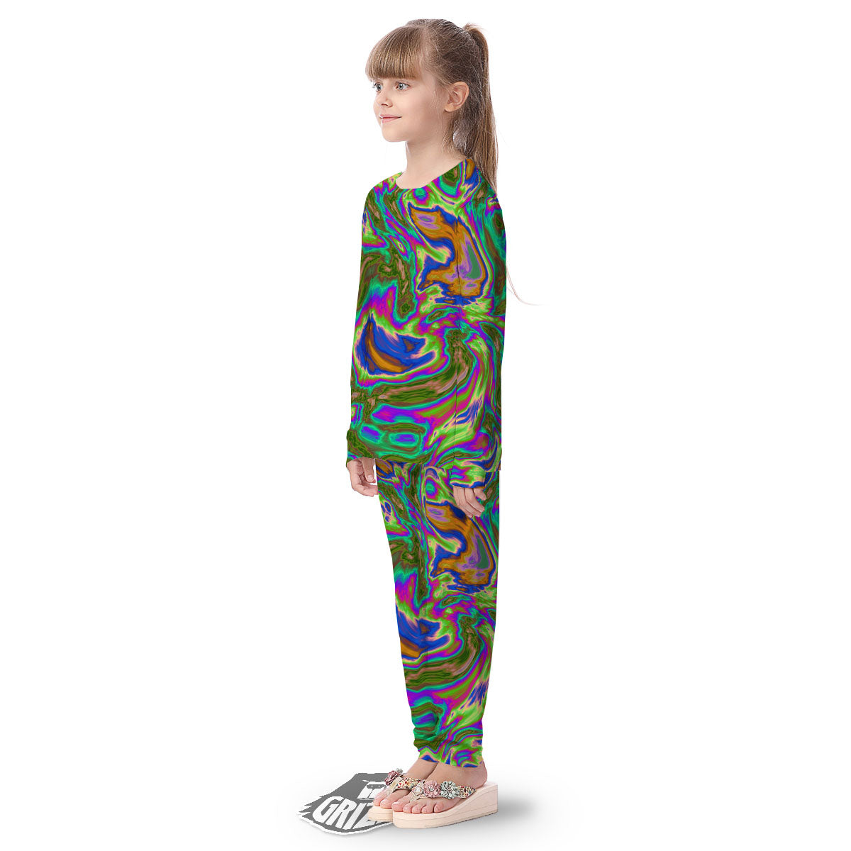Psychedelic Trippy Purple Green Print Kid's Pajamas-grizzshop