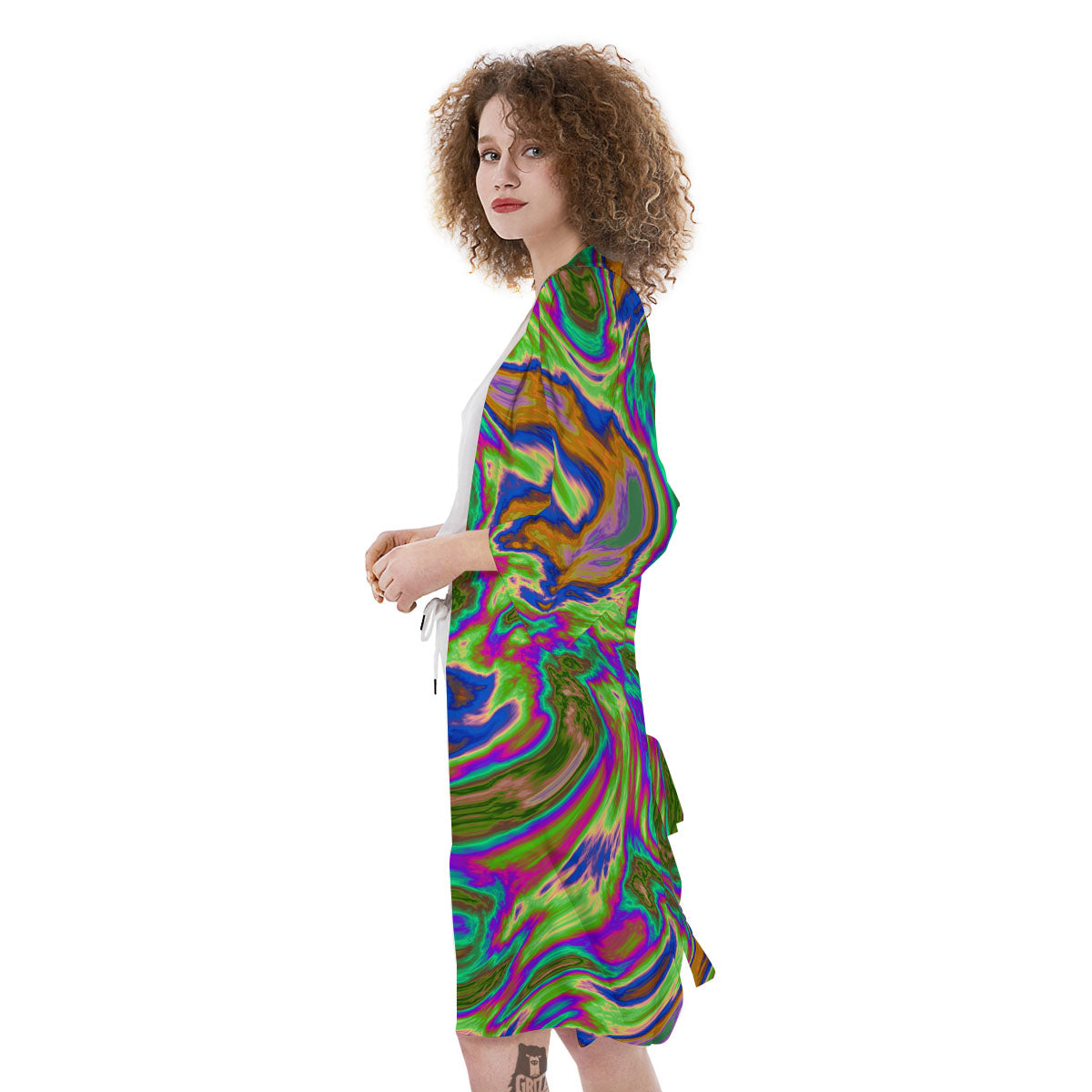 Psychedelic Trippy Purple Green Print Kimono-grizzshop