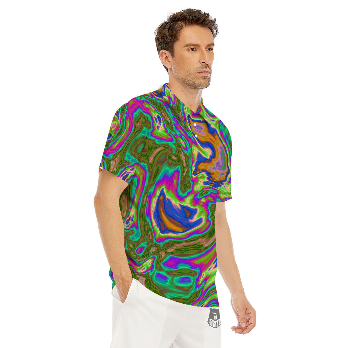 Psychedelic Trippy Purple Green Print Men's Golf Shirts-grizzshop