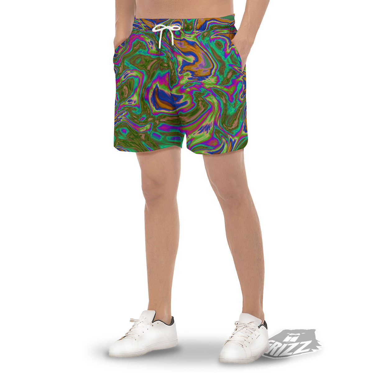 Psychedelic Trippy Purple Green Print Men's Gym Shorts-grizzshop
