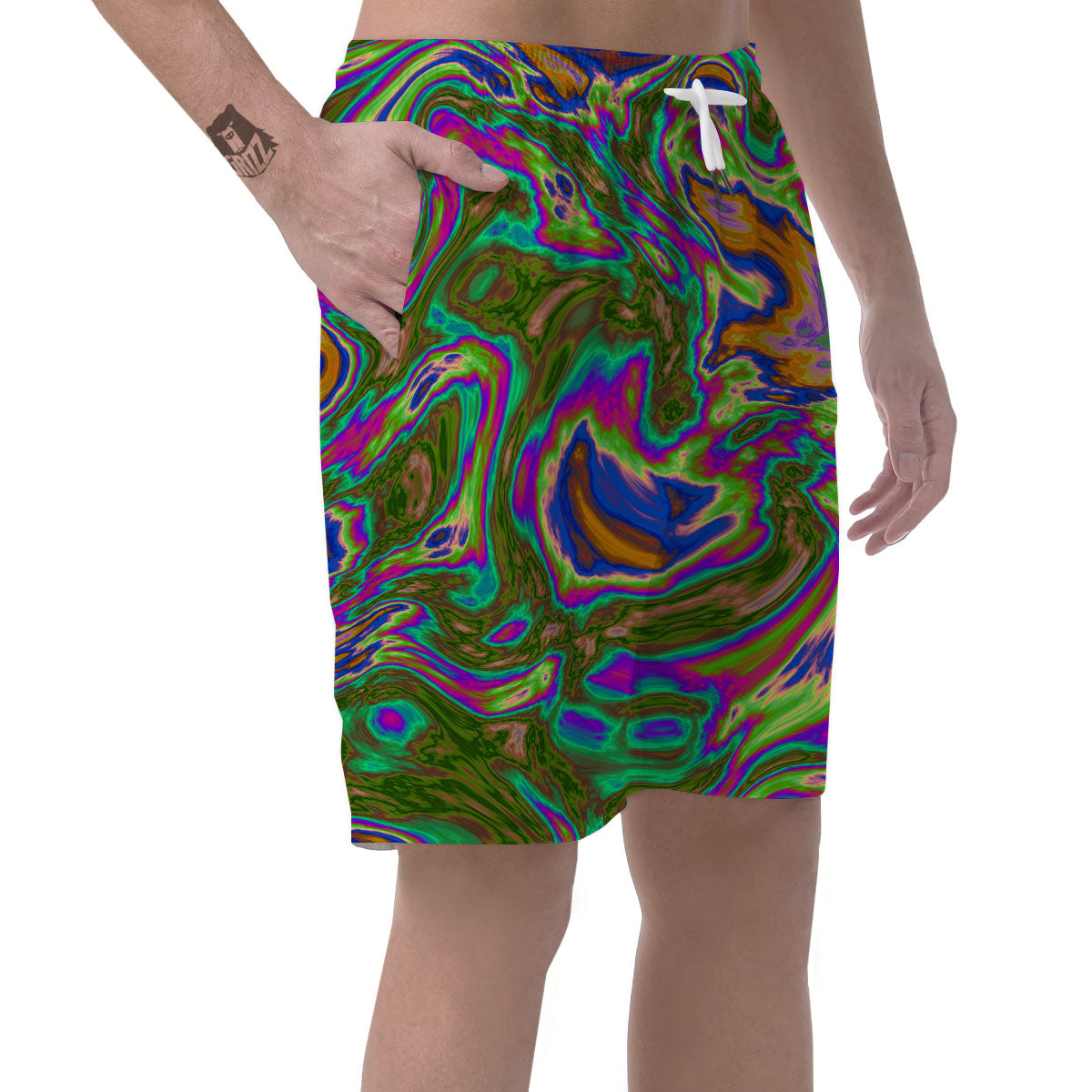 Psychedelic Trippy Purple Green Print Men's Shorts-grizzshop