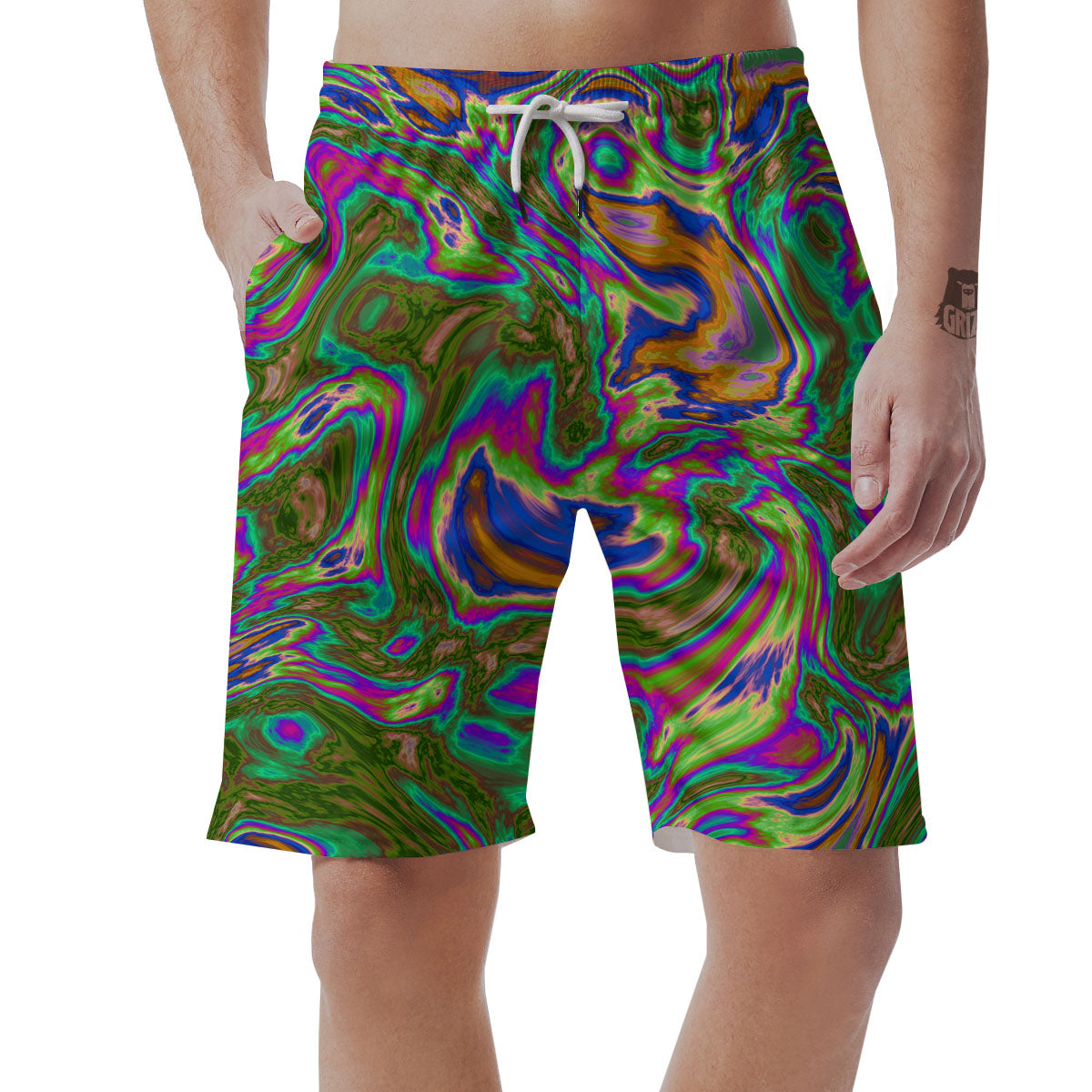 Psychedelic Trippy Purple Green Print Men's Shorts-grizzshop