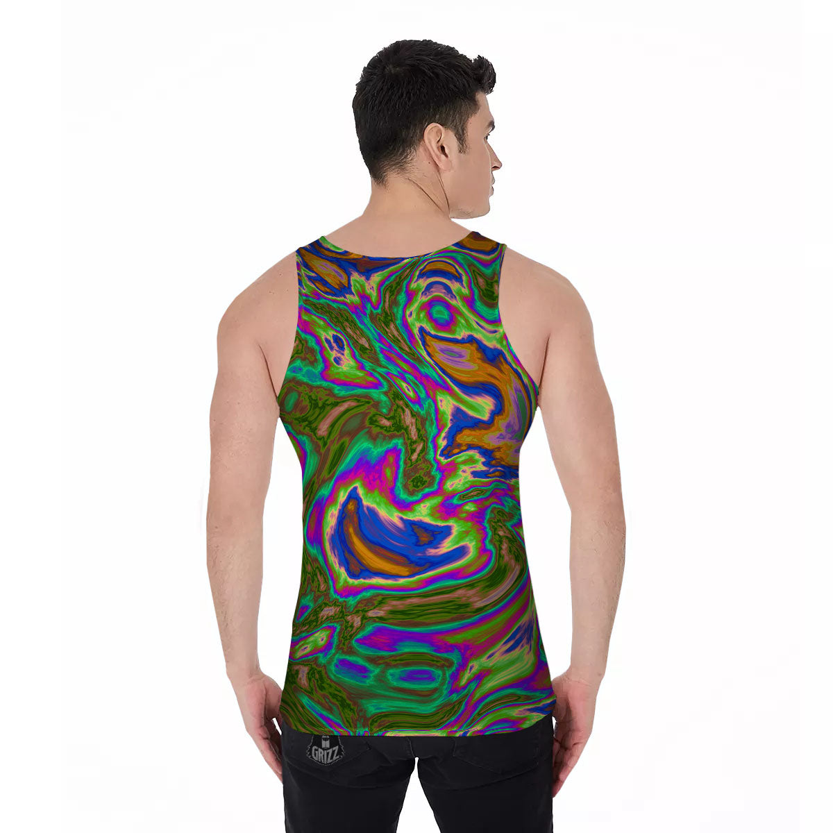 Psychedelic Trippy Purple Green Print Men's Tank Top-grizzshop