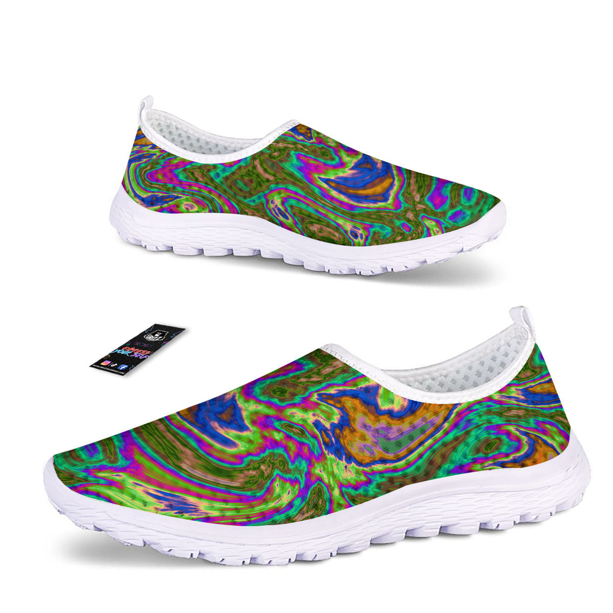 Psychedelic Trippy Purple Green Print Nurse Shoes-grizzshop