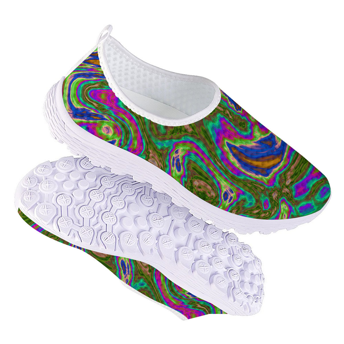 Psychedelic Trippy Purple Green Print Nurse Shoes-grizzshop