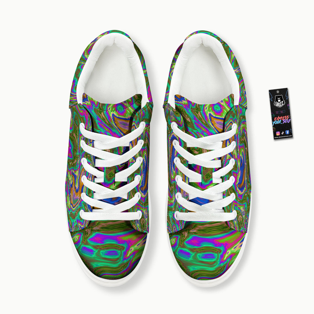 Psychedelic Trippy Purple Green Print Platform Shoes-grizzshop