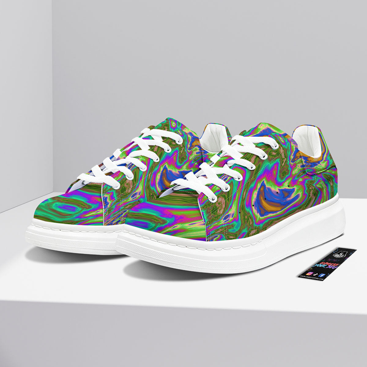 Psychedelic Trippy Purple Green Print Platform Shoes-grizzshop