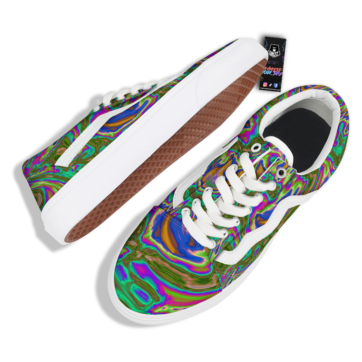 Psychedelic Trippy Purple Green Print Skate Shoes-grizzshop