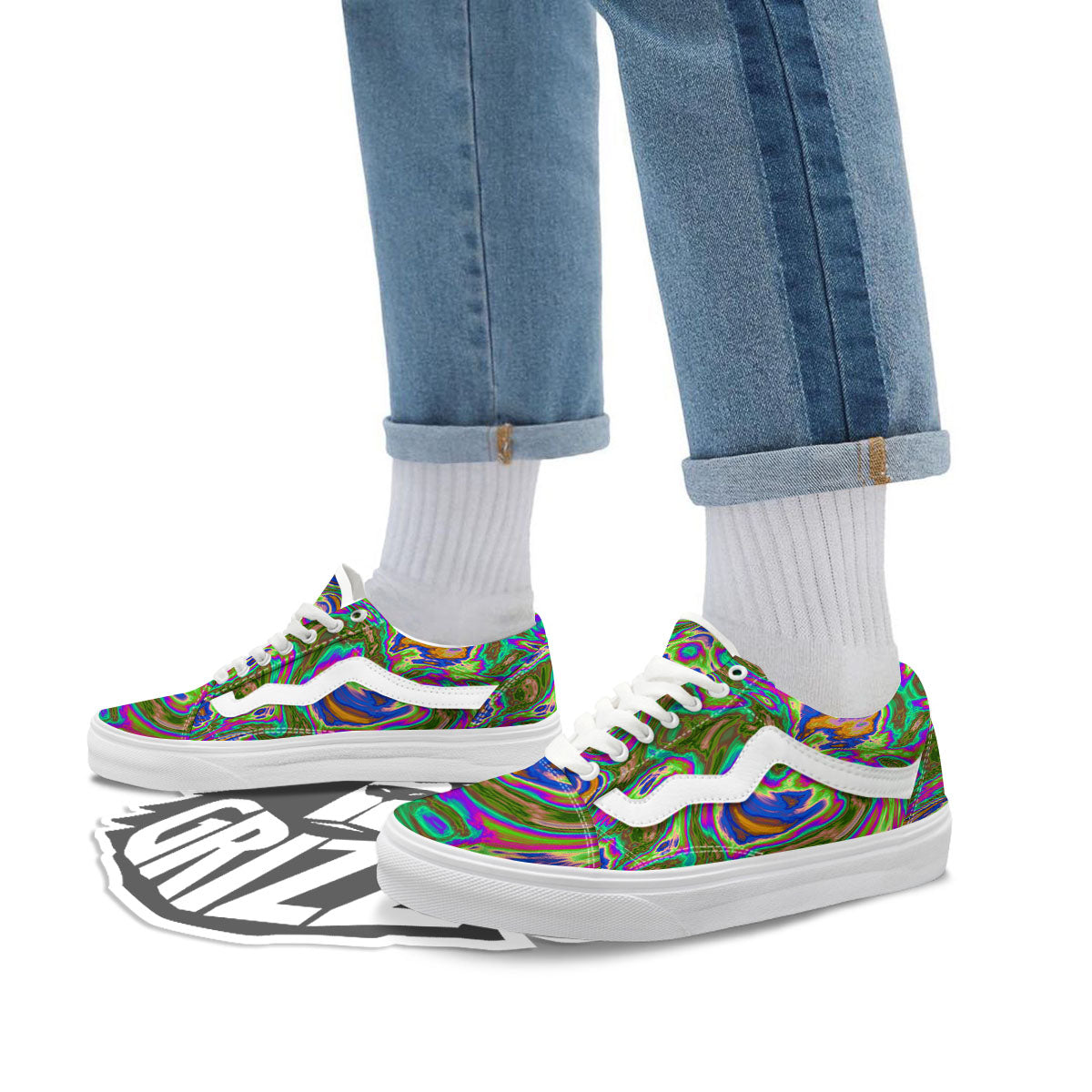 Psychedelic Trippy Purple Green Print Skate Shoes-grizzshop