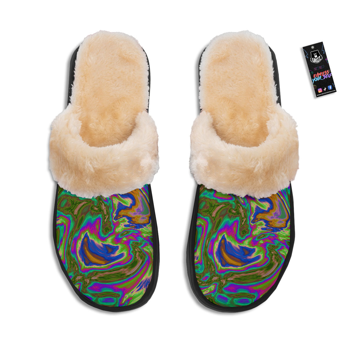 Psychedelic Trippy Purple Green Print Slippers-grizzshop