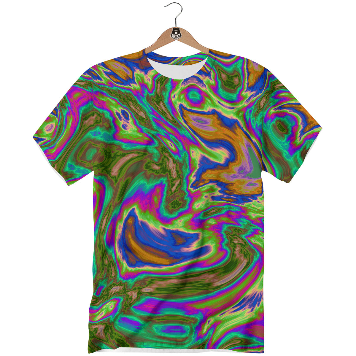 Psychedelic Trippy Purple Green Print T-Shirt-grizzshop