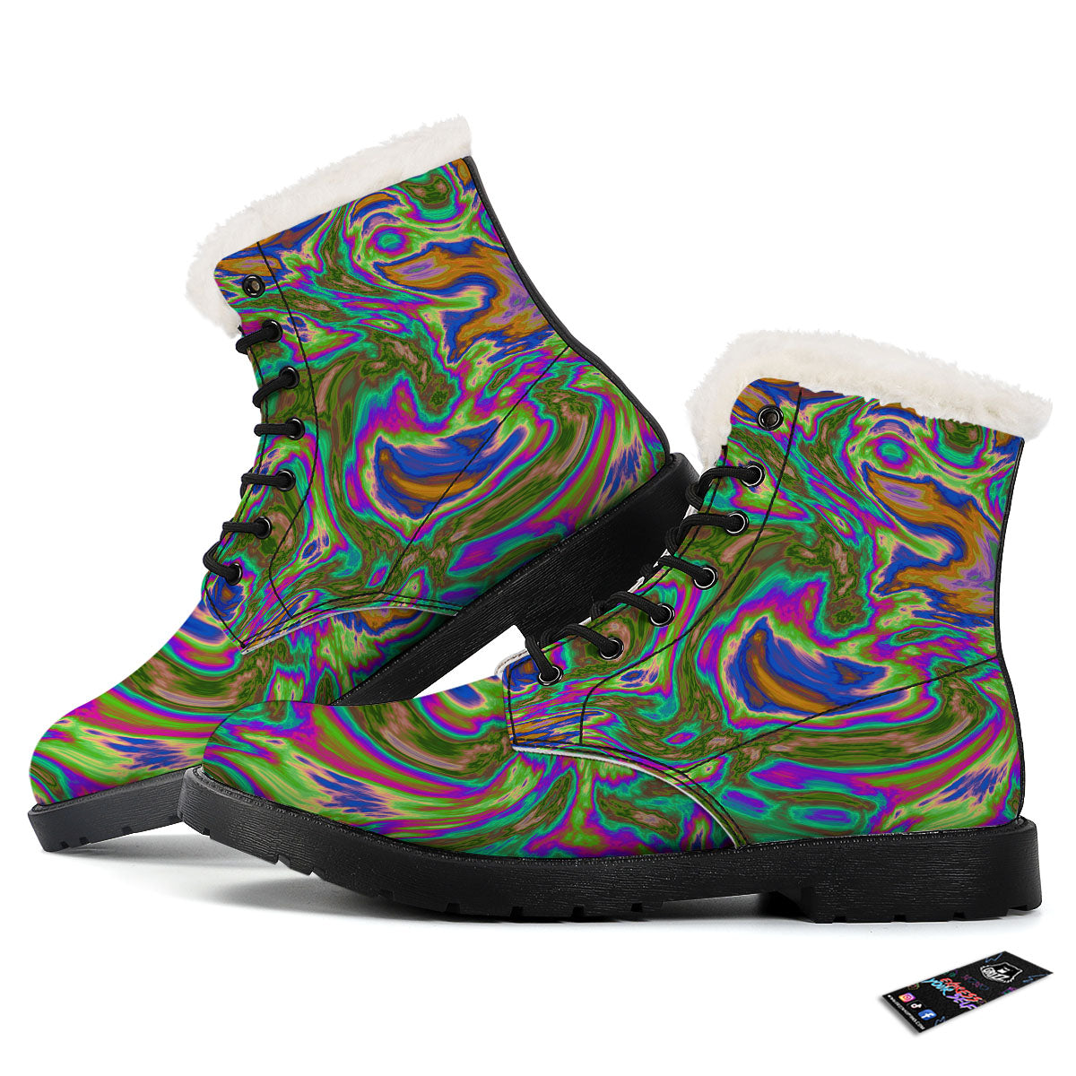 Psychedelic Trippy Purple Green Print Winter Boots-grizzshop