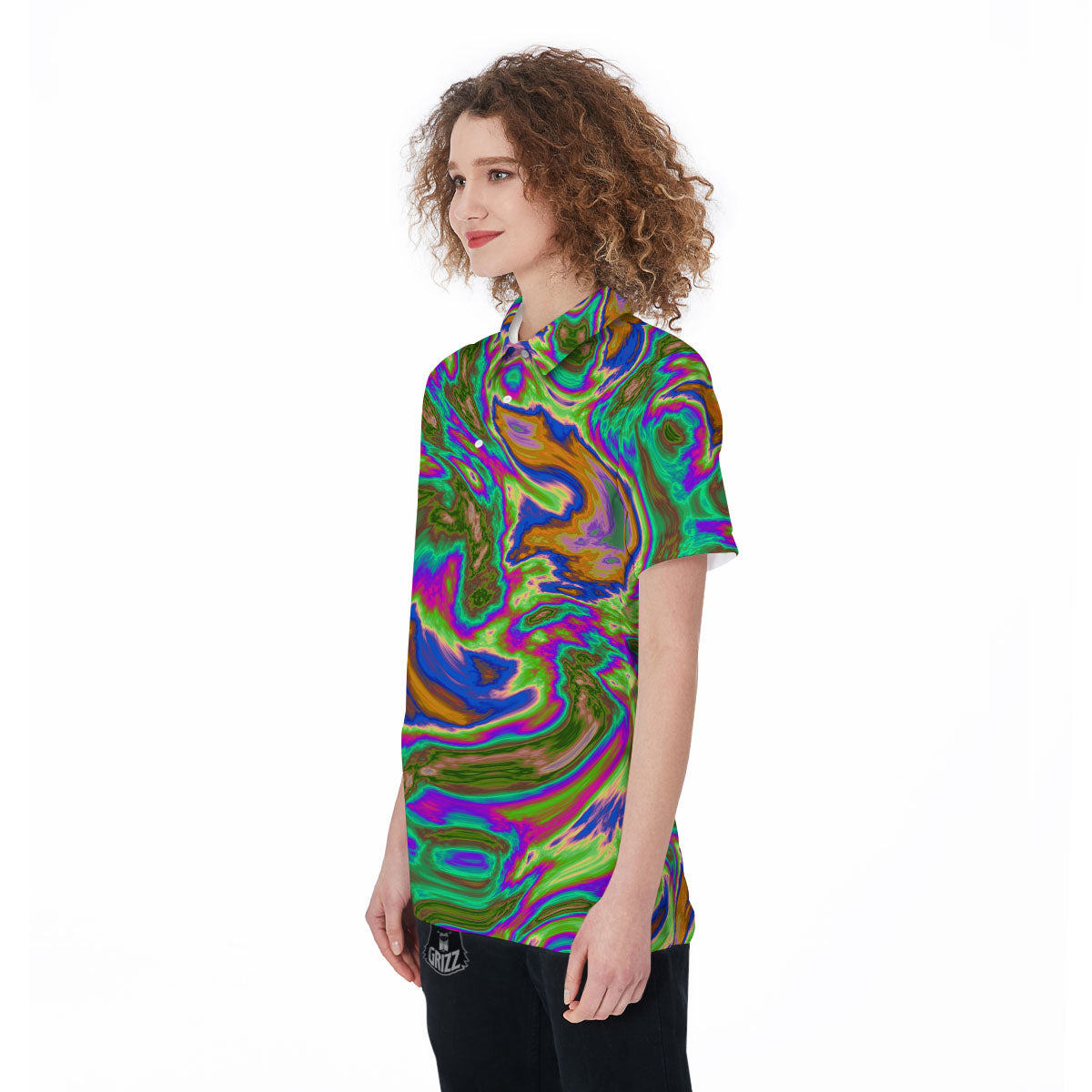 Psychedelic Trippy Purple Green Print Women's Golf Shirts-grizzshop