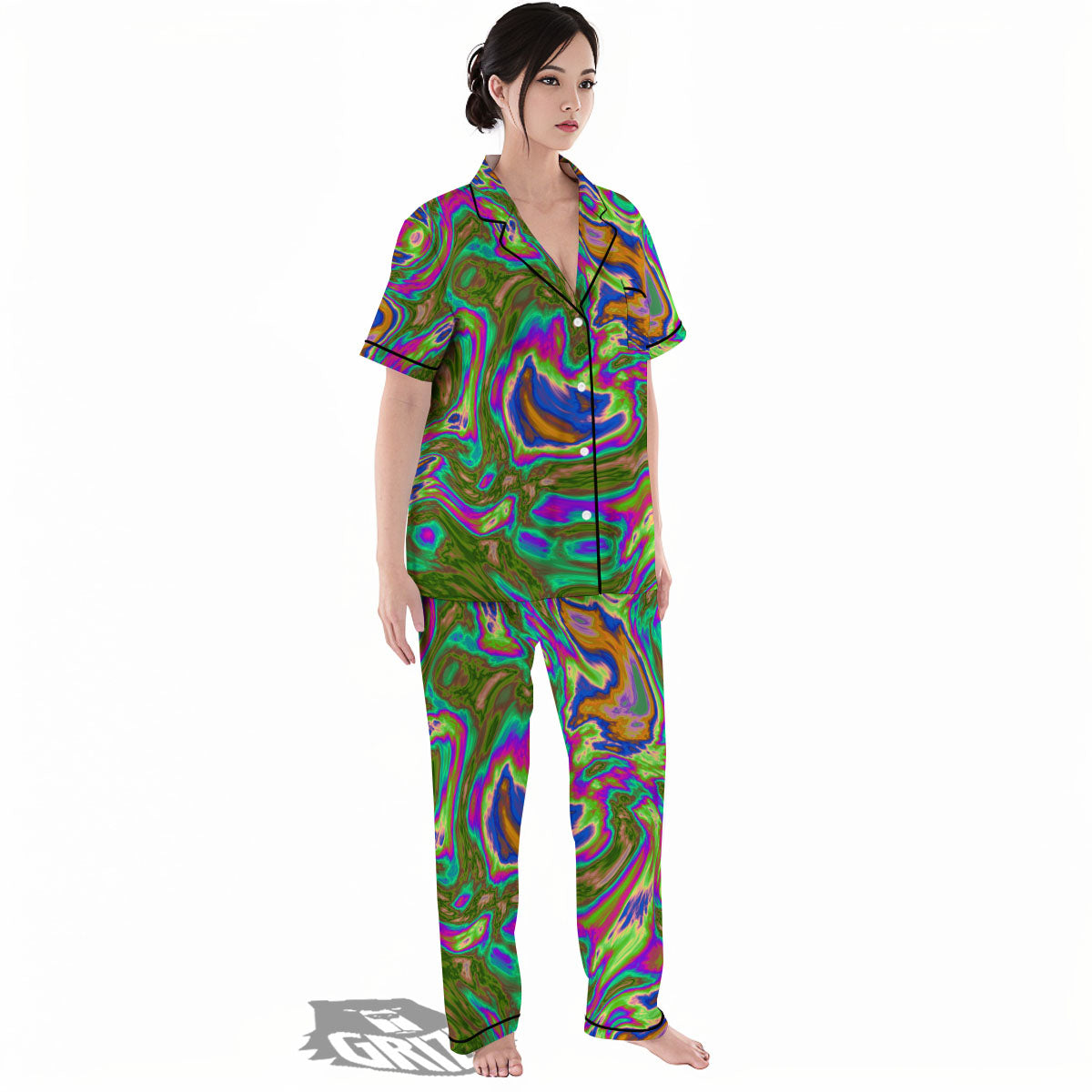 Psychedelic Trippy Purple Green Print Women's Pajamas Set-grizzshop