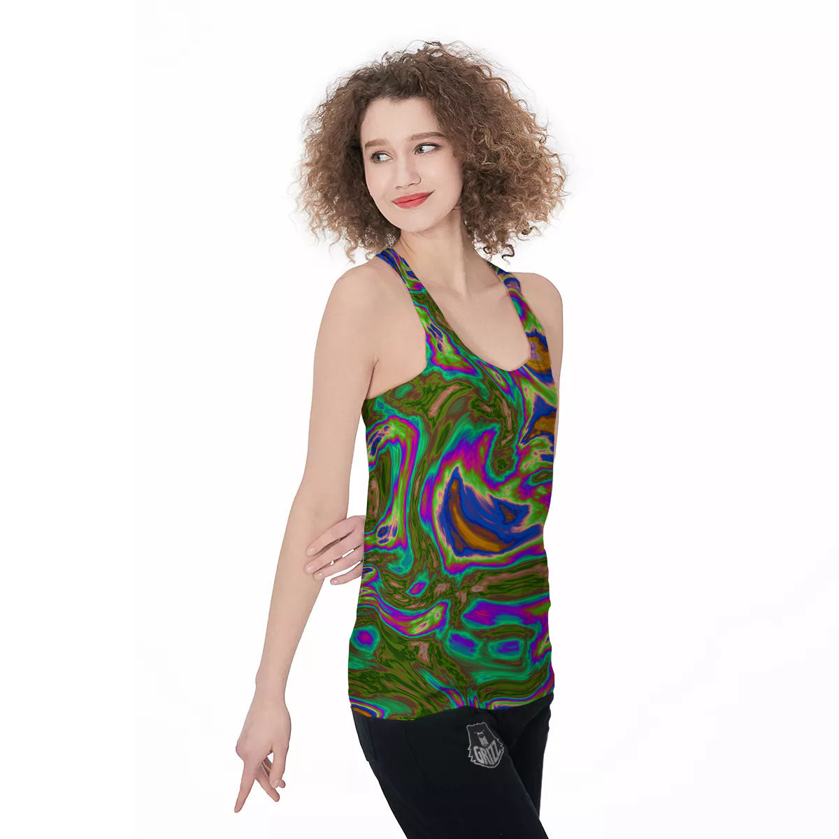 Psychedelic Trippy Purple Green Print Women's Racerback Tank Top-grizzshop