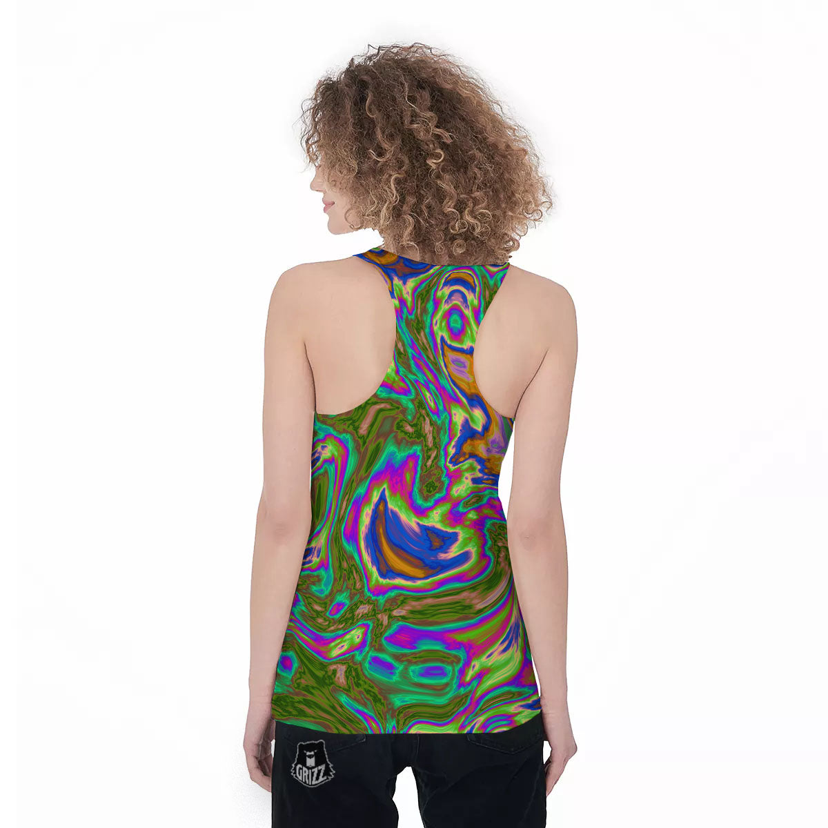 Psychedelic Trippy Purple Green Print Women's Racerback Tank Top-grizzshop