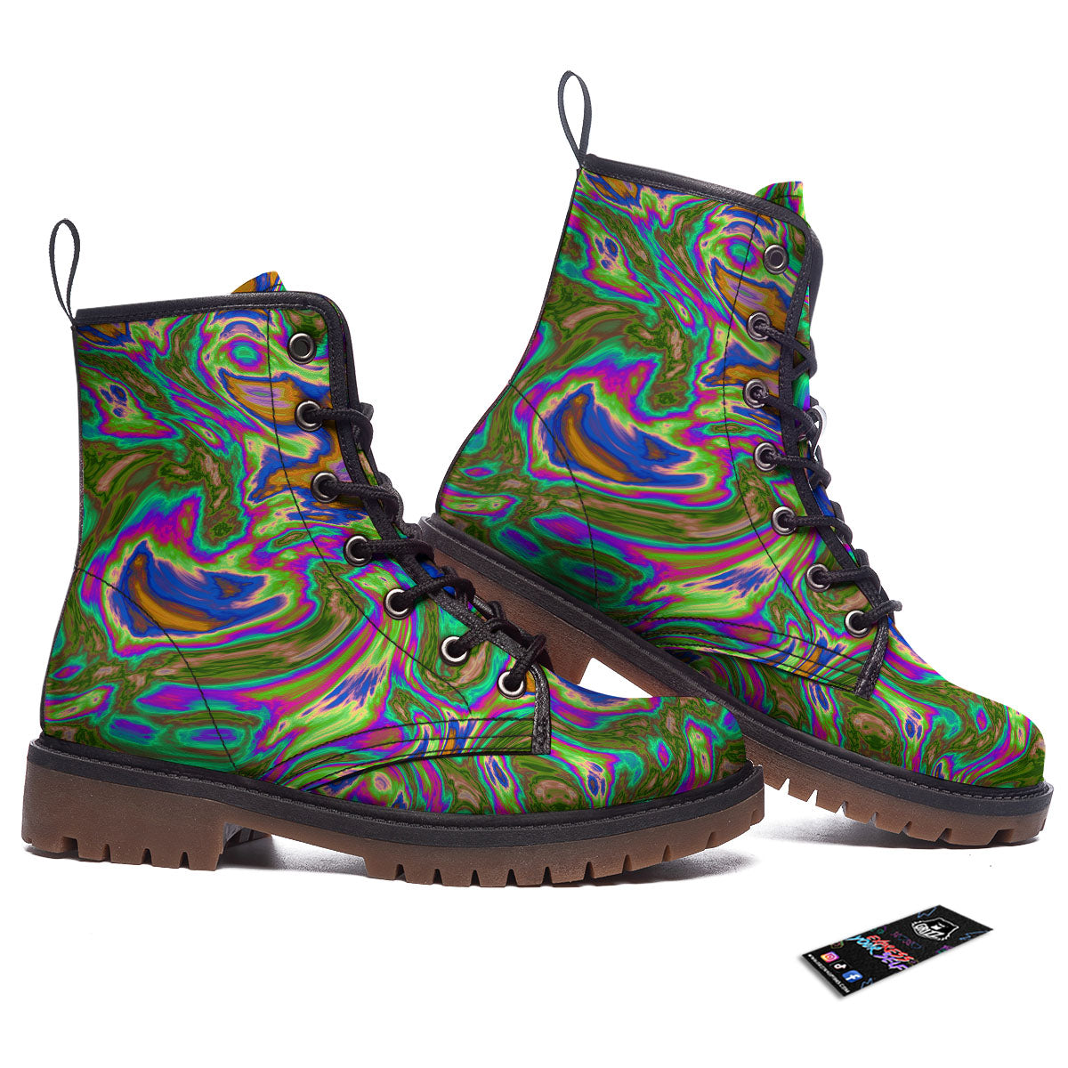 Psychedelic Trippy Purple Green Print Work Boots-grizzshop