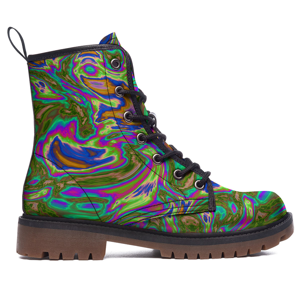 Psychedelic Trippy Purple Green Print Work Boots-grizzshop