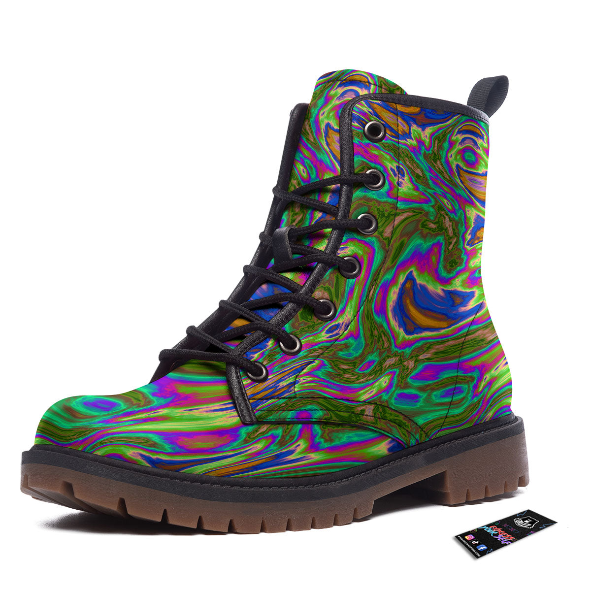 Psychedelic Trippy Purple Green Print Work Boots-grizzshop