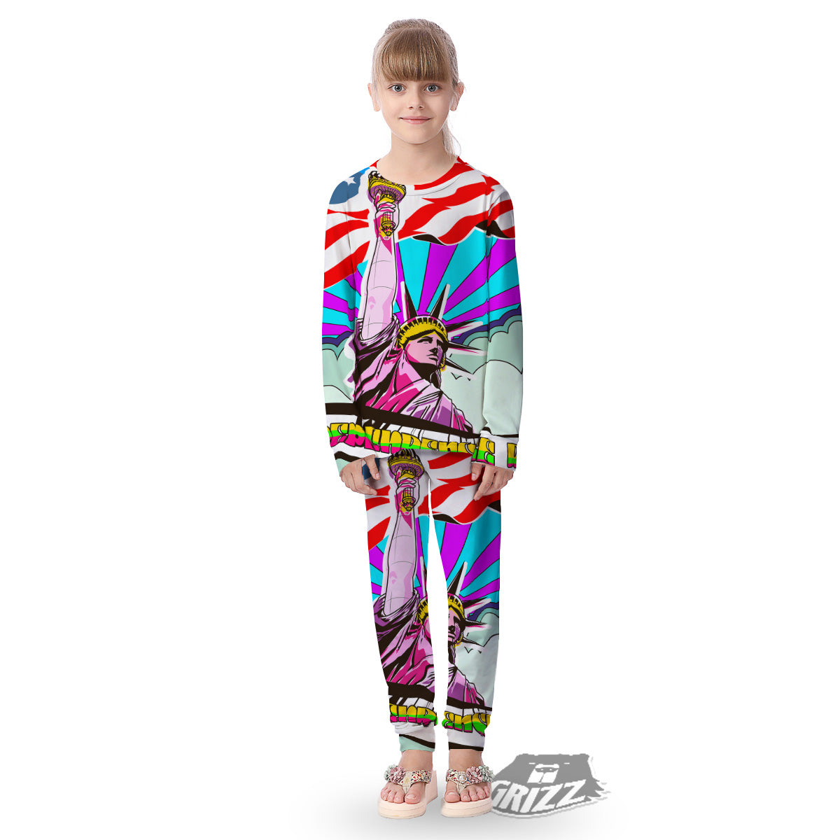 Psychedelic USA Statue of Liberty Independence Day Print Kid's Pajamas-grizzshop