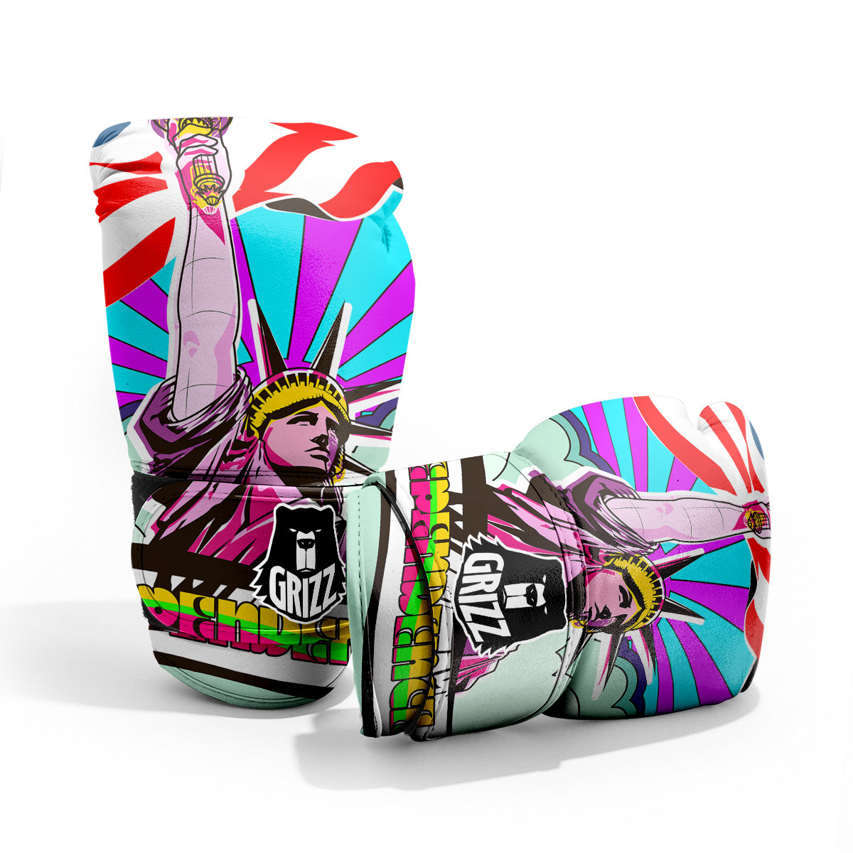 Psychedelic USA Statue of Liberty Independence Day Print Pro Boxing Glove