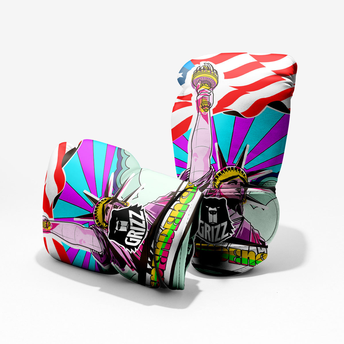 Psychedelic USA Statue of Liberty Independence Day Print Pro Boxing Glove
