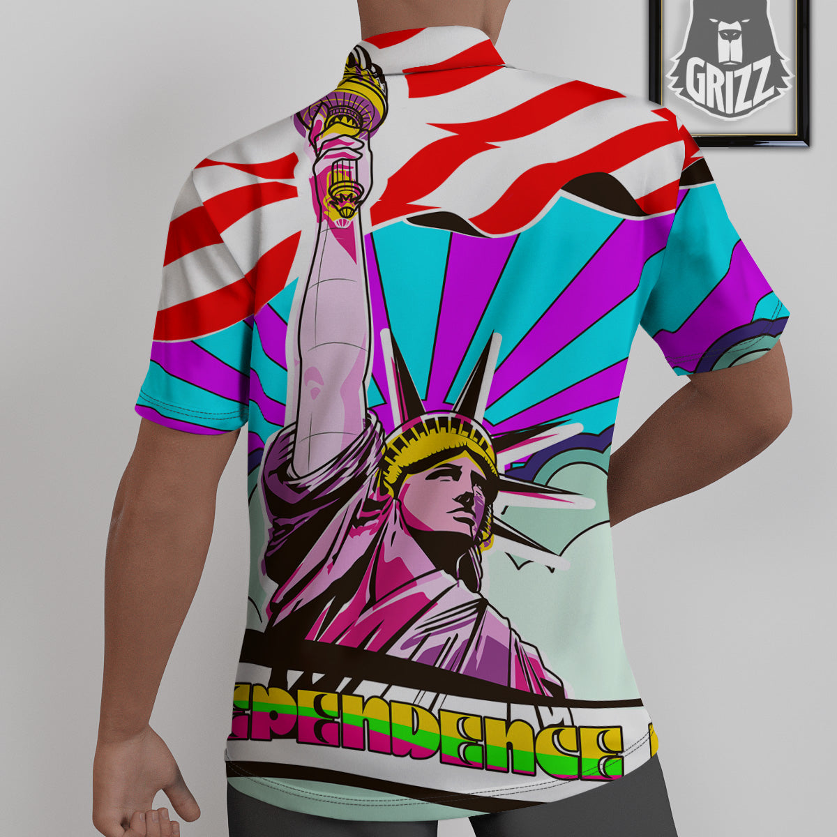 Psychedelic USA Statue of Liberty Independence Day Print Untucked Shirts-grizzshop