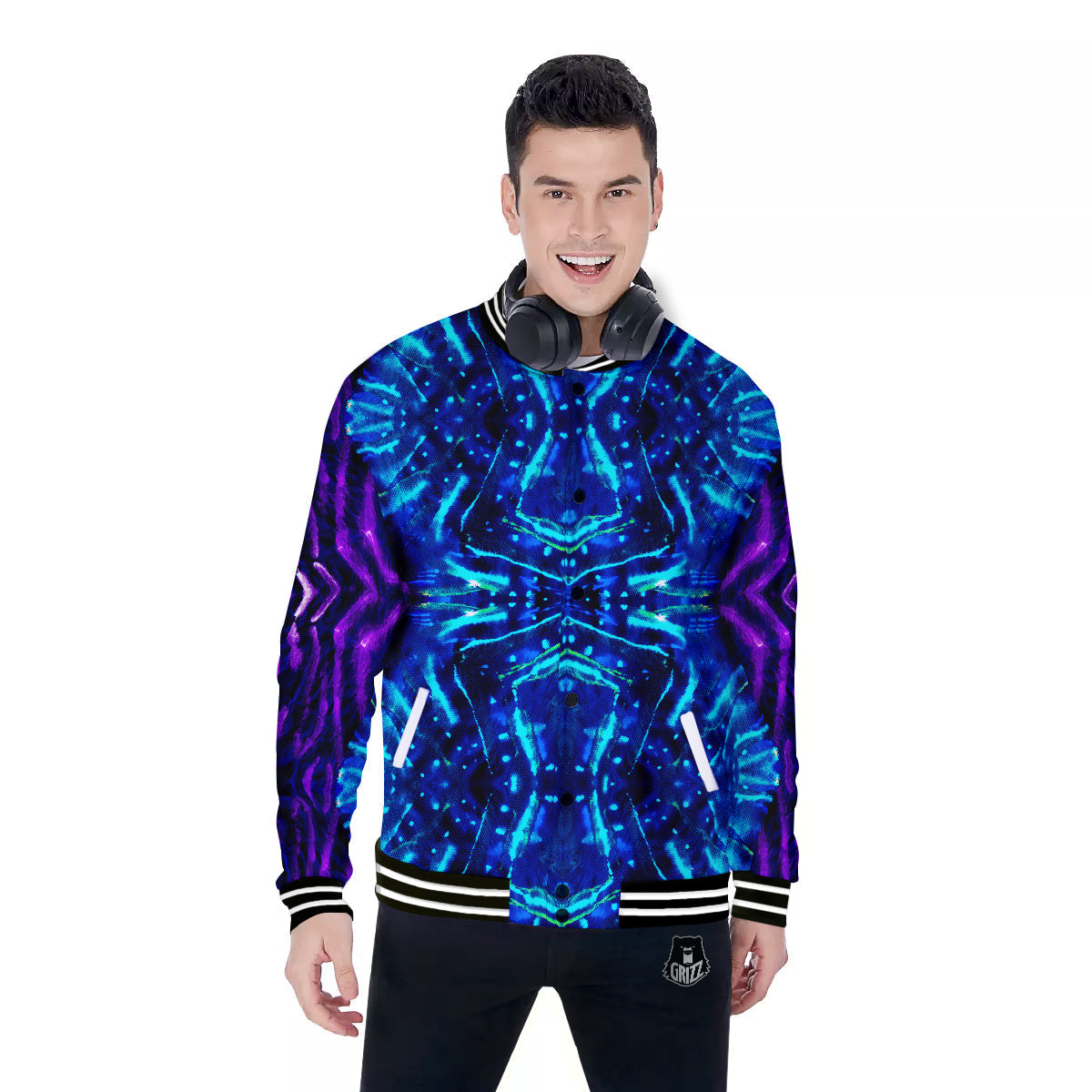 Psychedelic Watercolor Print Pattern Baseball Jacket-grizzshop