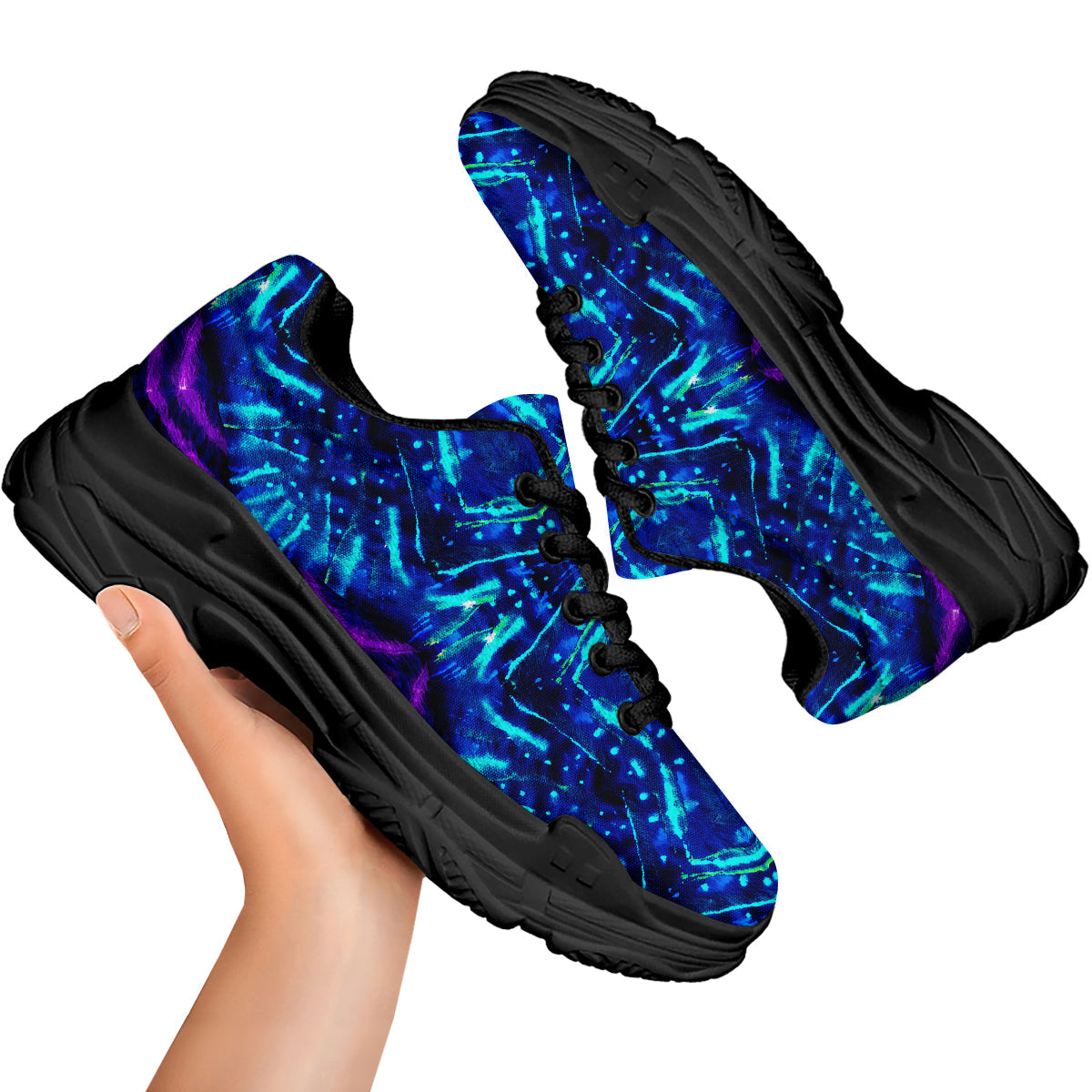 Psychedelic Watercolor Print Pattern Black Chunky Shoes-grizzshop