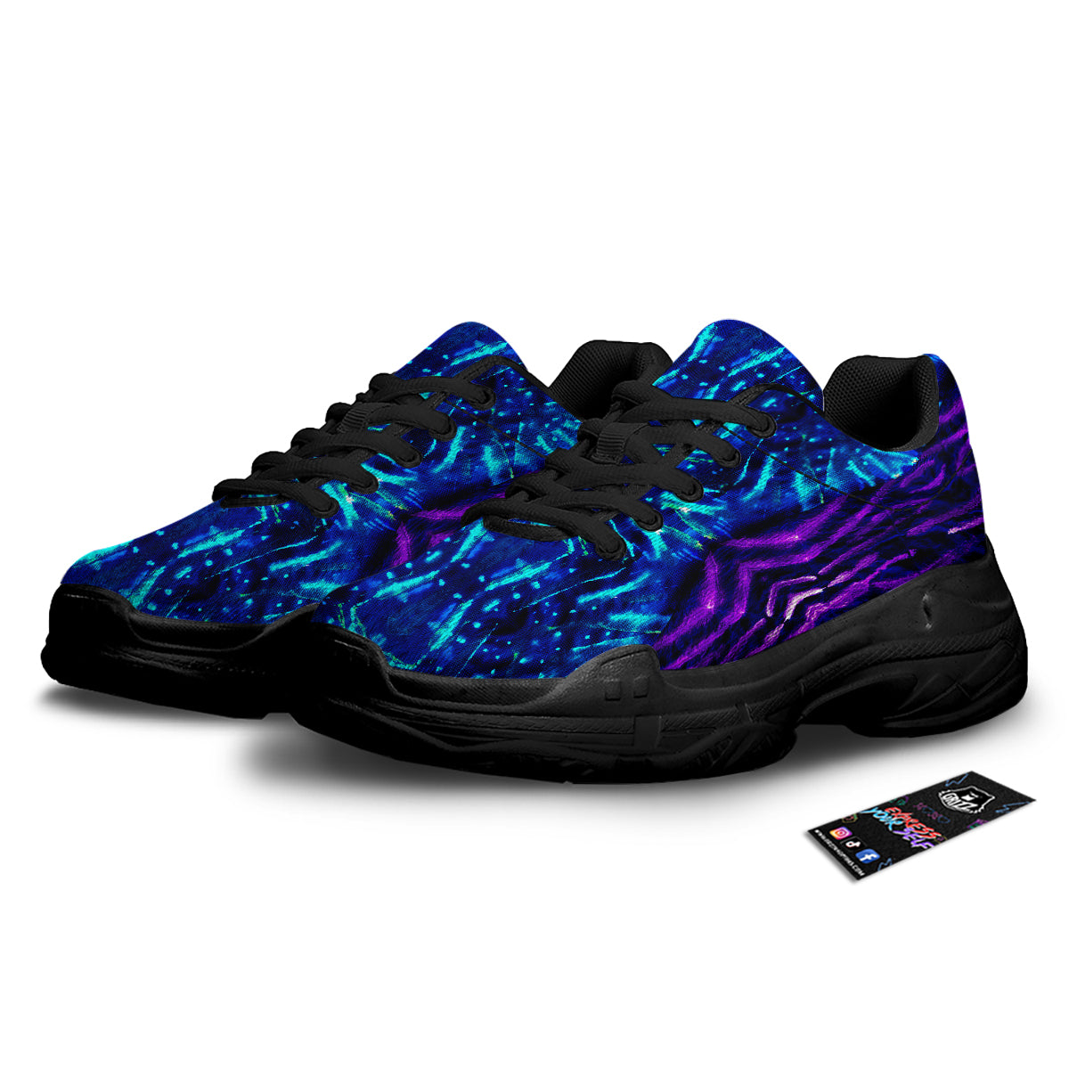 Psychedelic Watercolor Print Pattern Black Chunky Shoes-grizzshop