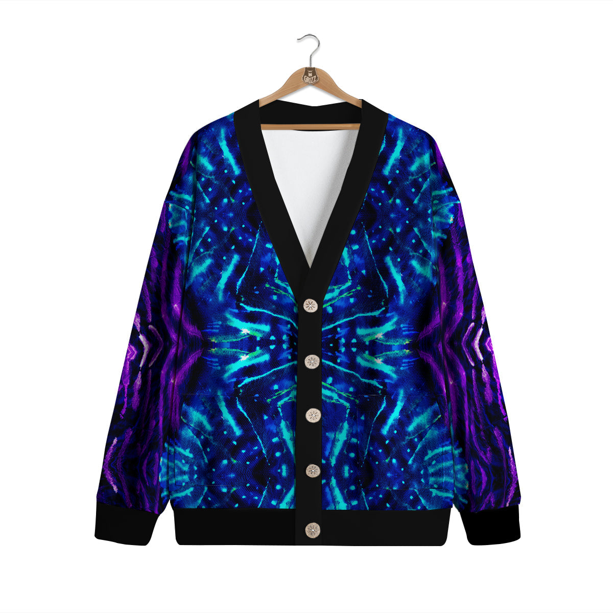 Psychedelic Watercolor Print Pattern Cardigan-grizzshop