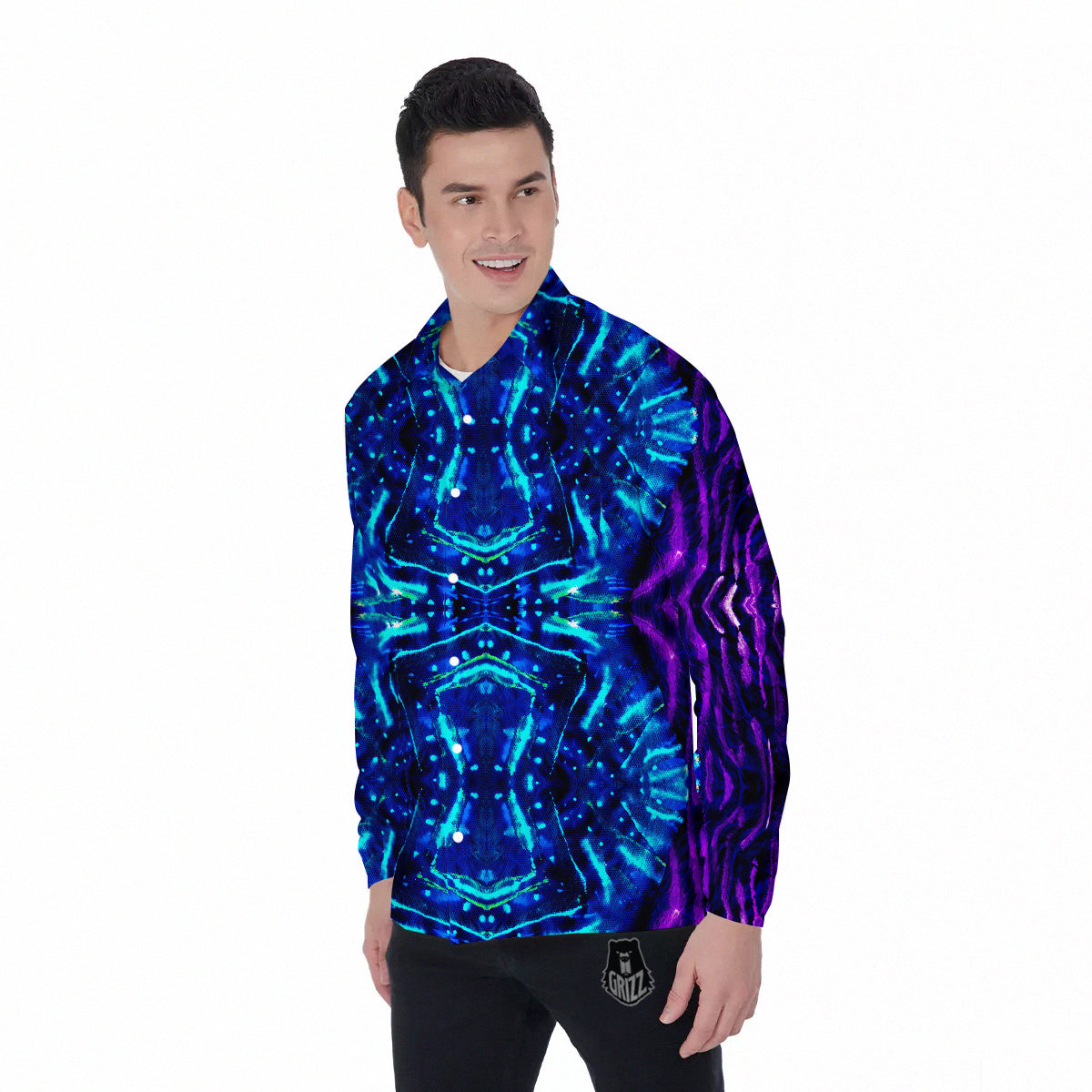 Psychedelic Watercolor Print Pattern Men's Long Sleeve Shirts-grizzshop