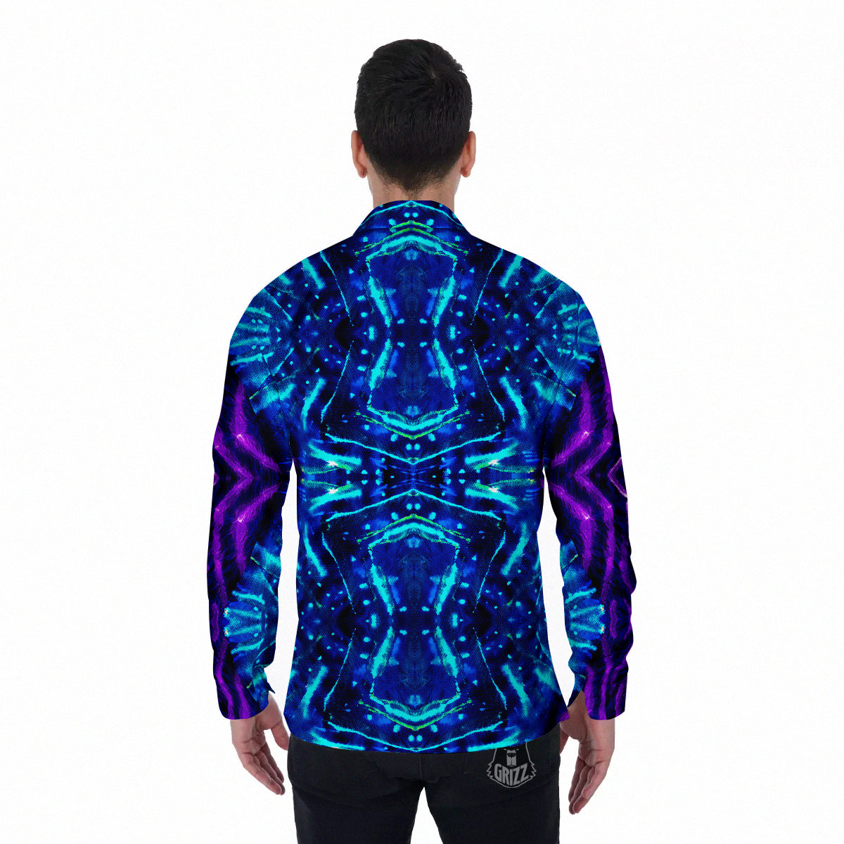 Psychedelic Watercolor Print Pattern Men's Long Sleeve Shirts-grizzshop