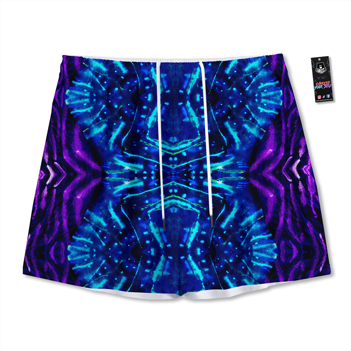 Psychedelic Watercolor Print Pattern Mesh Shorts