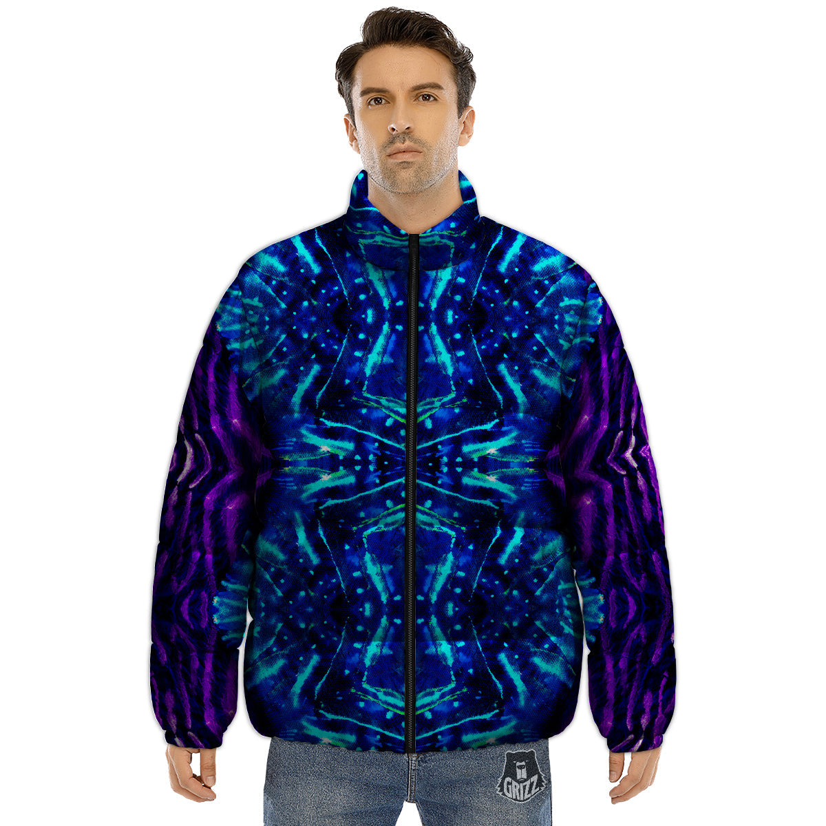 Psychedelic Watercolor Print Pattern Puffer Jacket-grizzshop