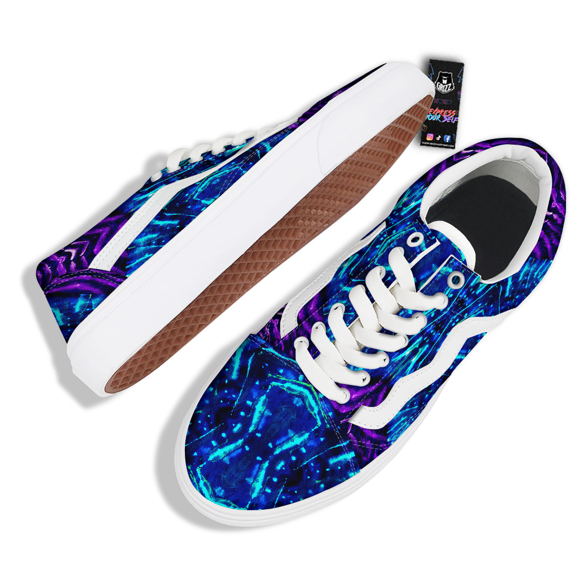 Psychedelic Watercolor Print Pattern Skate Shoes-grizzshop