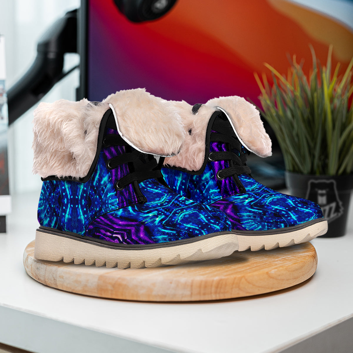 Psychedelic Watercolor Print Pattern Snow Boots-grizzshop