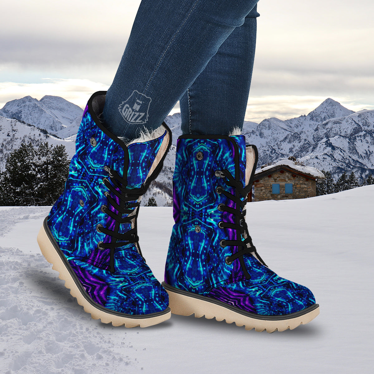 Psychedelic Watercolor Print Pattern Snow Boots-grizzshop